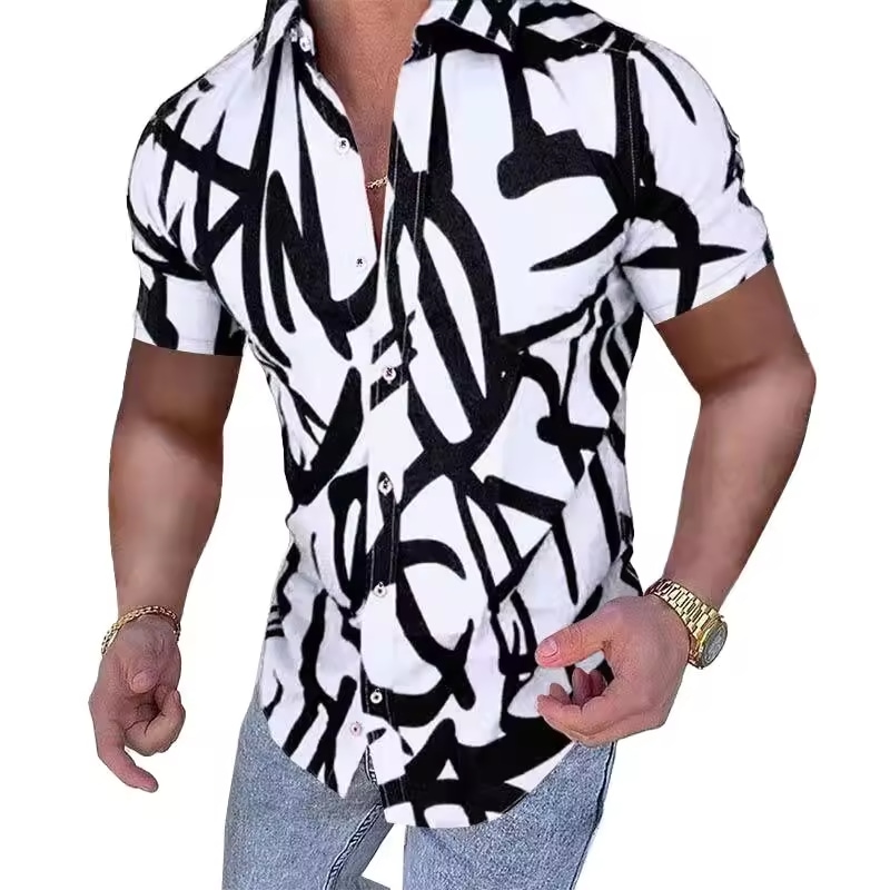 Fashion Men Shirt OEM Printed Short Sleeve Hawaiian Beach Shirt