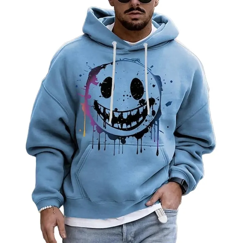 Smiley Face Print Pocket Sweatshirts Hoodie