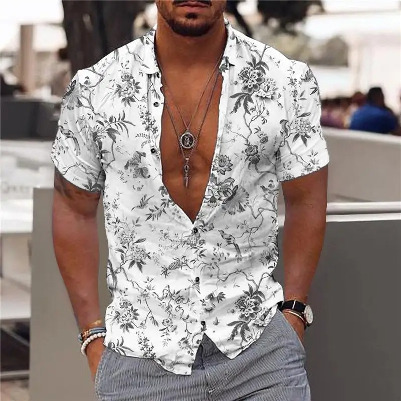 Custom Design Beach Men Shirt Spring Summer Short Sleeve Shirt