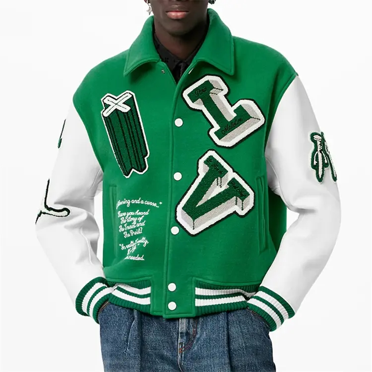 Custom Patch Embroidery Striped Varsity Jacket