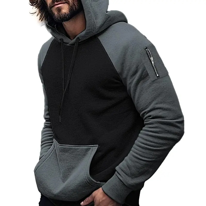 Custom Color Block Pocket Hooded Sweatshirt