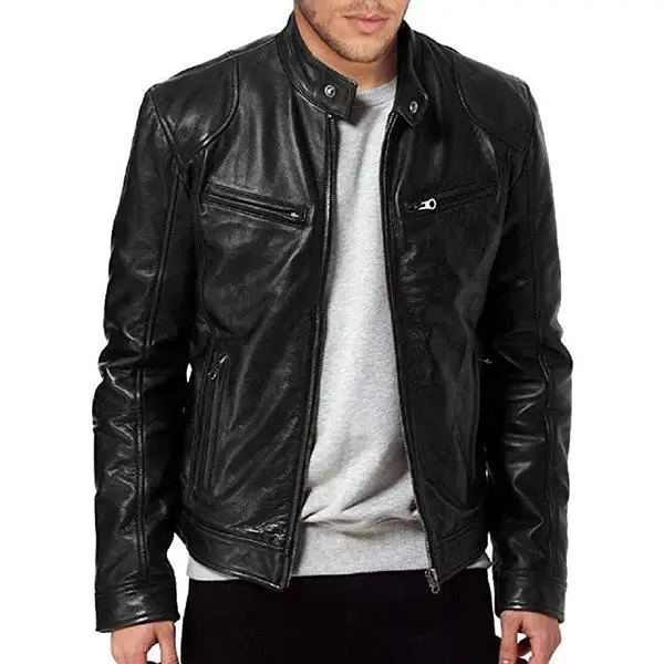 Casual Motorcycle Leather Jacket Men