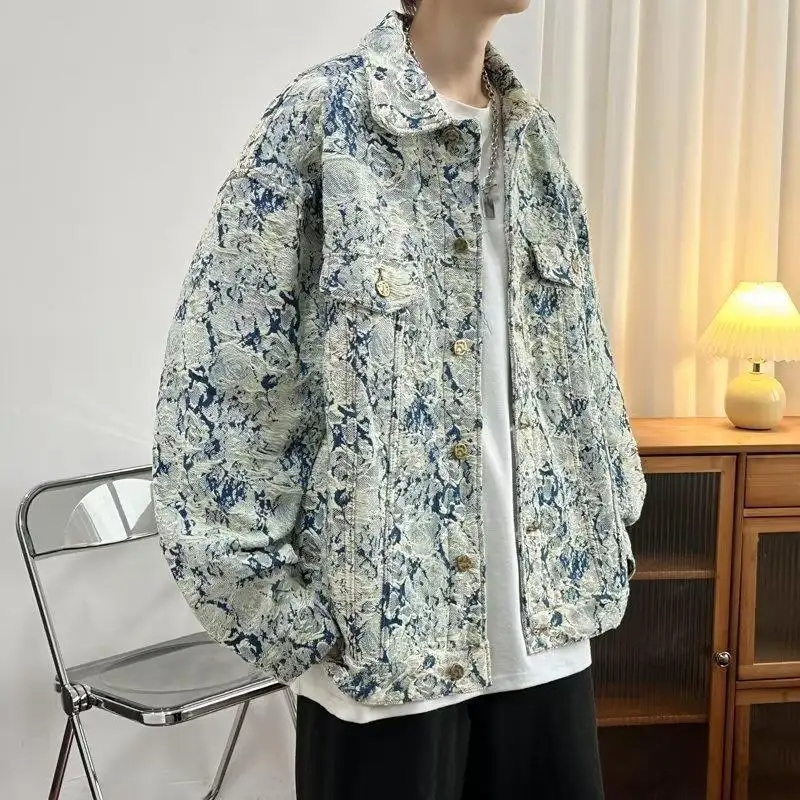 Embroidery Vintage Men Varsity Denim Jackets