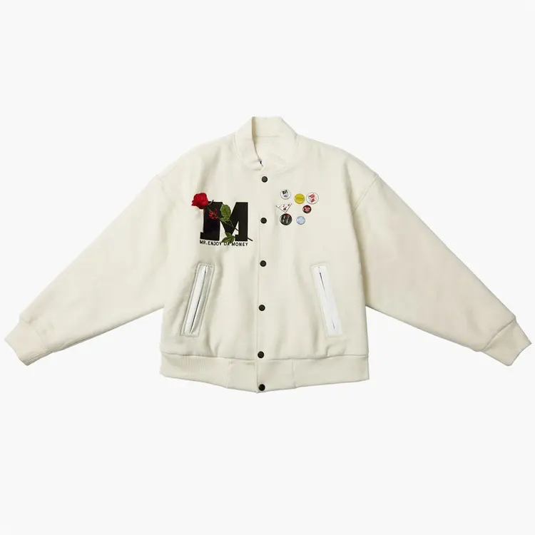 Rose Embroidery Varsity Jacket For Men