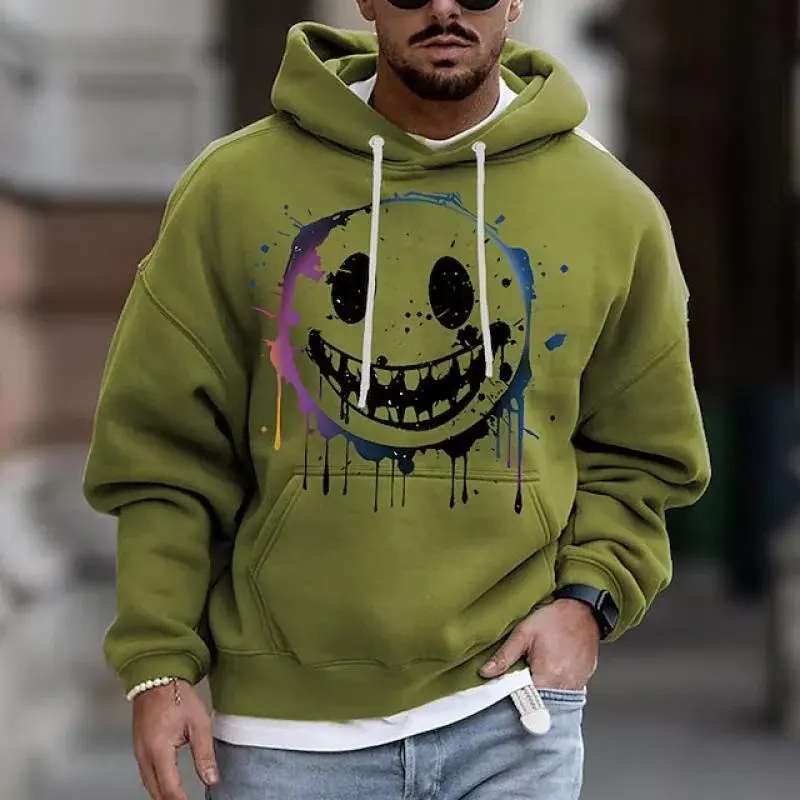 Smiley Face Print Pocket Sweatshirts Hoodie