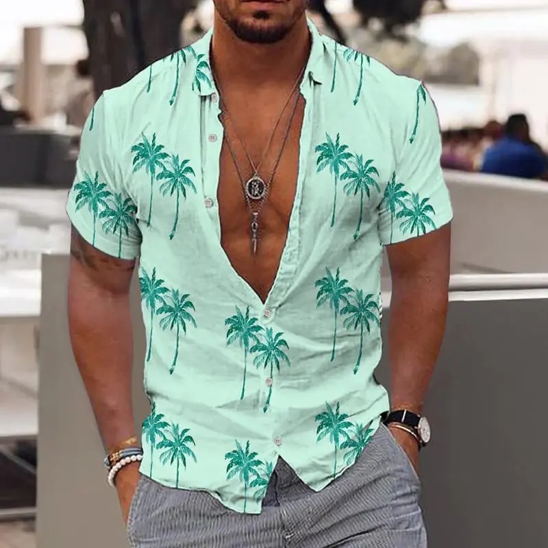 Custom Digital Print Mens Shirt Clothes Casual Short Sleeve Hawaiian Party Shirt