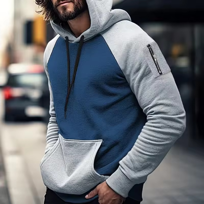 Custom Color Block Pocket Hooded Sweatshirt